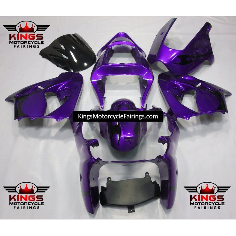 Fairing kit for a Kawasaki ZX6R 636 (2000-2002) Purple & Black Tribal Clear Windscreen: Free No Seat Cowl No Bolt Kit