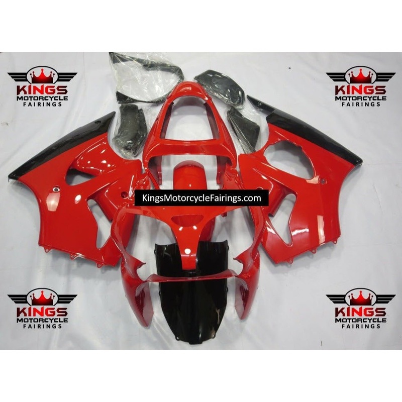 Fairing kit for a Kawasaki ZX6R 636 (2000-2002) Red, Black Clear Windscreen: Free No Seat Cowl No Bolt Kit