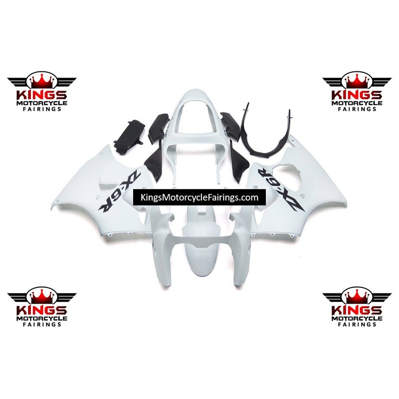 Fairing kit for a Kawasaki ZX6R 636 (2000-2002) White & Black Clear Windscreen: Free No Seat Cowl No Bolt Kit