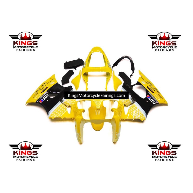 Fairing kit for a Kawasaki ZX6R 636 (2000-2002) Yellow & Black Clear Windscreen: Free No Seat Cowl No Bolt Kit