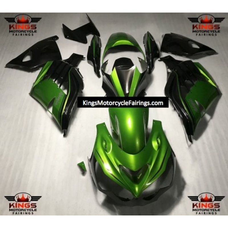 Fairings for Kawasaki Ninja ZX14R (2012-2024) Green and Black Clear Windscreen: Free No Seat Cowl No Bolt Kit
