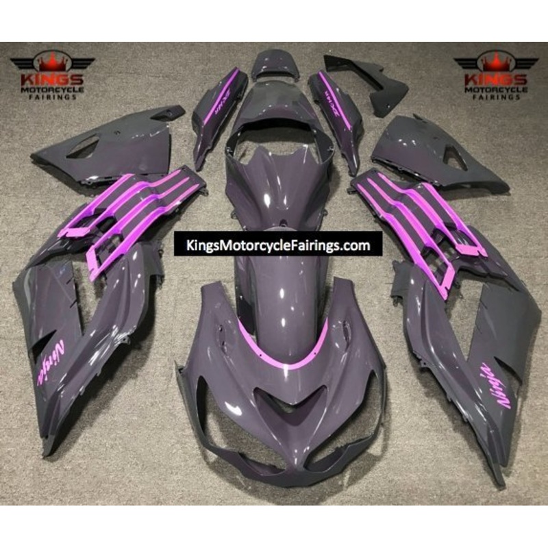 Fairings for Kawasaki Ninja ZX14R (2012-2024) Nardo Gray, Pink Clear Windscreen: Free No Seat Cowl No Bolt Kit