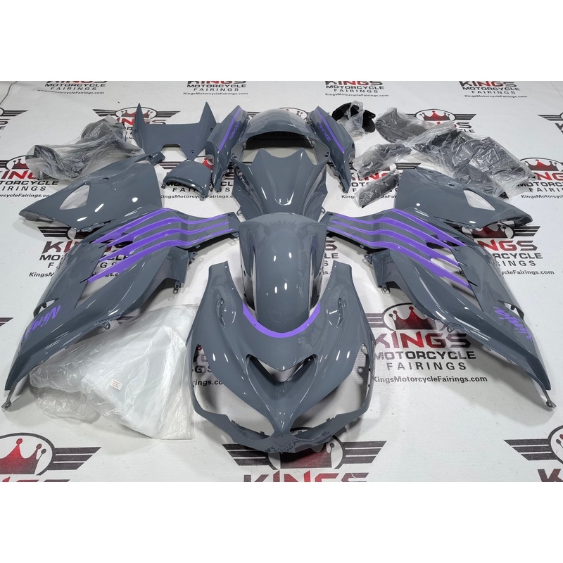 Fairings for Kawasaki Ninja ZX14R (2012-2024) Nardo Gray, Purple Clear Windscreen: Free No Seat Cowl No Bolt Kit