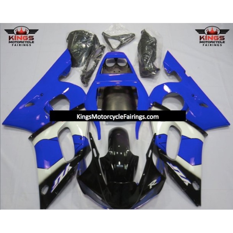 Yamaha YZF-R6 (1998-2002) Black, Blue & White Fairings Clear Windscreen: Free No Bolt Kit