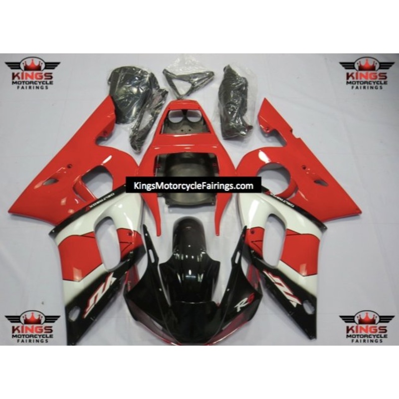 Yamaha YZF-R6 (1998-2002) Black, Red & White Fairings Clear Windscreen: Free No Bolt Kit
