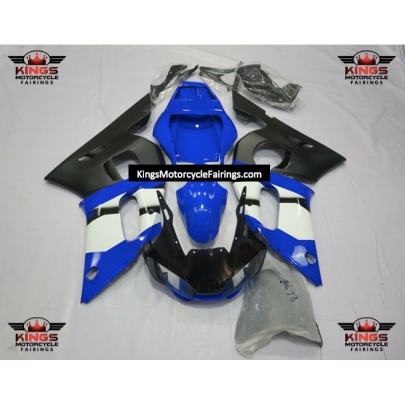 Yamaha YZF-R6 (1998-2002) Blue, Black, White & Matte Black Fairings Clear Windscreen: Free No Bolt Kit