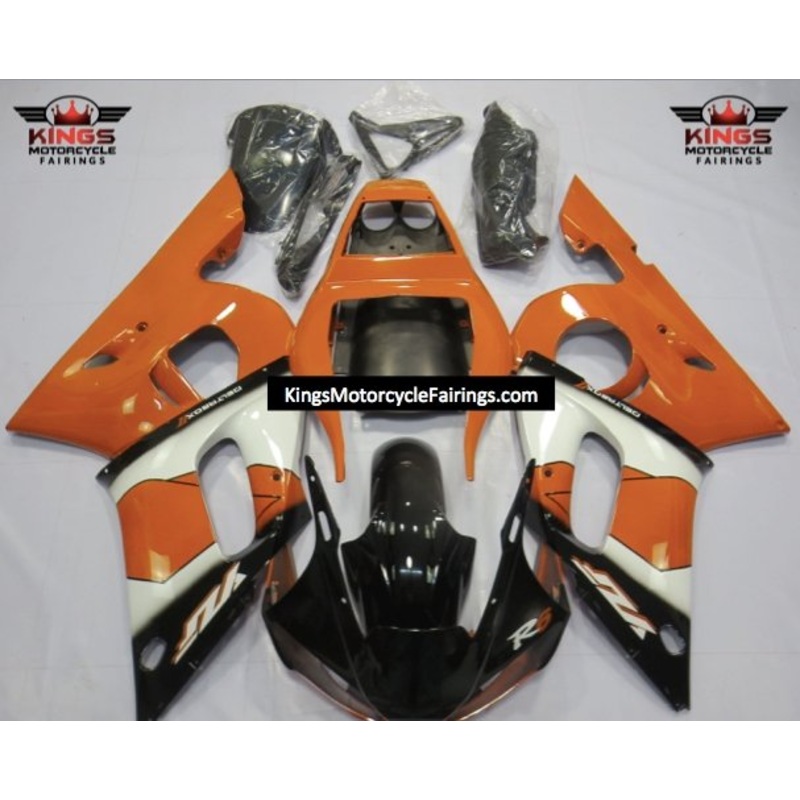 Yamaha YZF-R6 (1998-2002) Orange, Black & White Fairings Clear Windscreen: Free No Bolt Kit