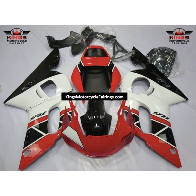 Yamaha YZF-R6 (1998-2002) Red, White & Black Fairings Clear Windscreen: Free No Bolt Kit