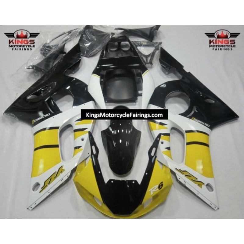 Yamaha YZF-R6 (1998-2002) Yellow, White & Black Fairings Clear Windscreen: Free No Bolt Kit