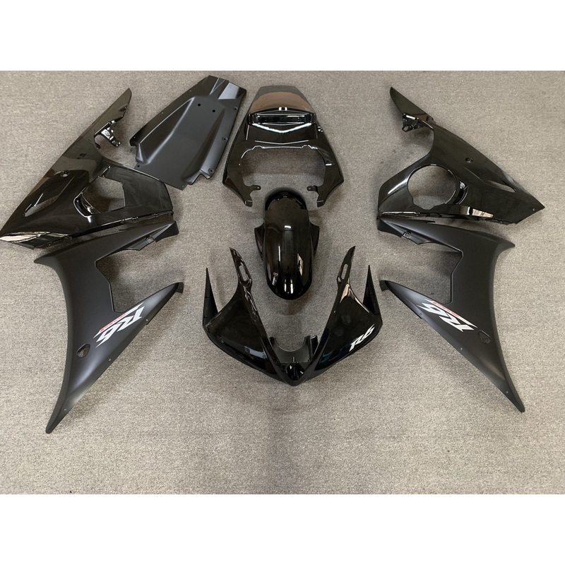 Yamaha YZF-R6 (2003-2004) Black, Matte Black Fairings Clear Windscreen: Free No Seat Cowl No Bolt Kit