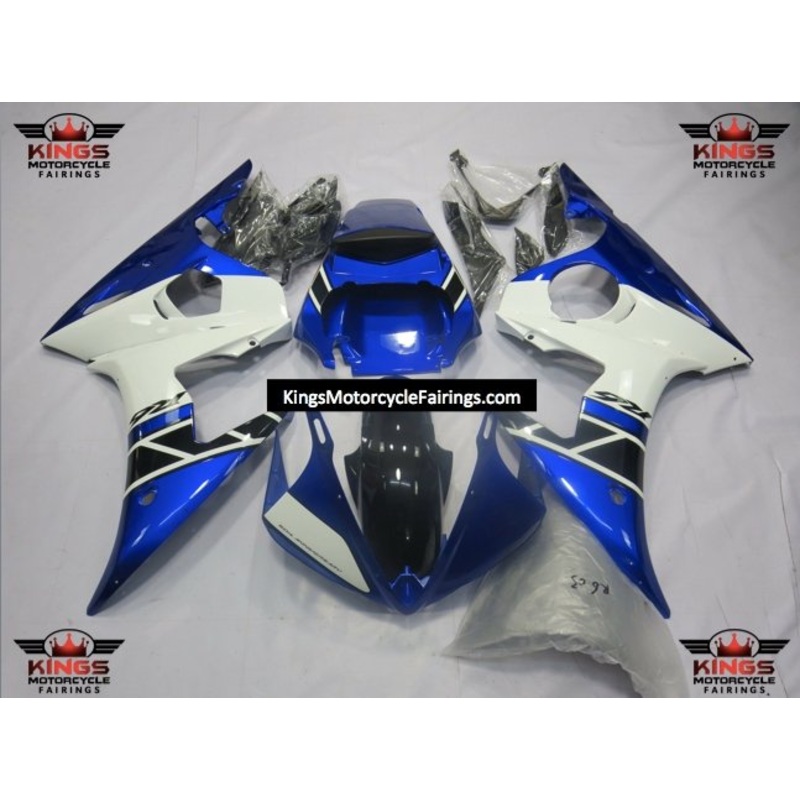 Yamaha YZF-R6 (2003-2004) Blue, White & Black Fairings Clear Windscreen: Free No Seat Cowl No Bolt Kit