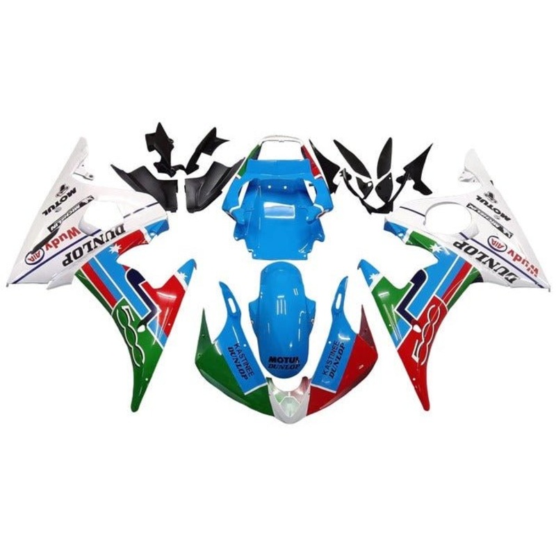 Yamaha YZF-R6 (2003-2004) Blue, White, Red, Green Fairings Clear Windscreen: Free No Seat Cowl No Bolt Kit