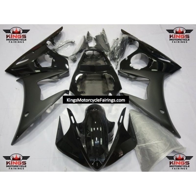 Yamaha YZF-R6 (2003-2004) Gloss Black & Matte Black Fairings Clear Windscreen: Free No Seat Cowl No Bolt Kit