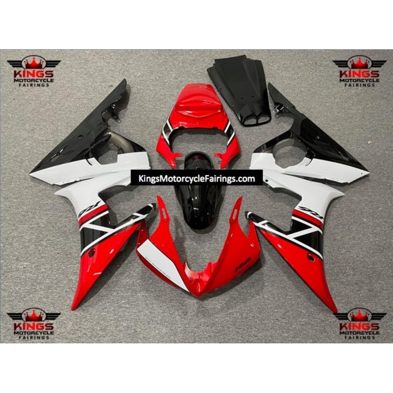 Yamaha YZF-R6 (2003-2004) Red, White & Black Fairings Clear Windscreen: Free No Seat Cowl No Bolt Kit