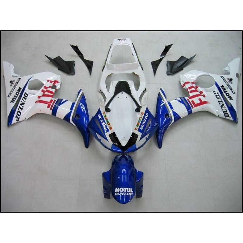 Yamaha YZF-R6 (2003-2004) White, Blue & Red FIAT Fairings Clear Windscreen: Free No Seat Cowl No Bolt Kit
