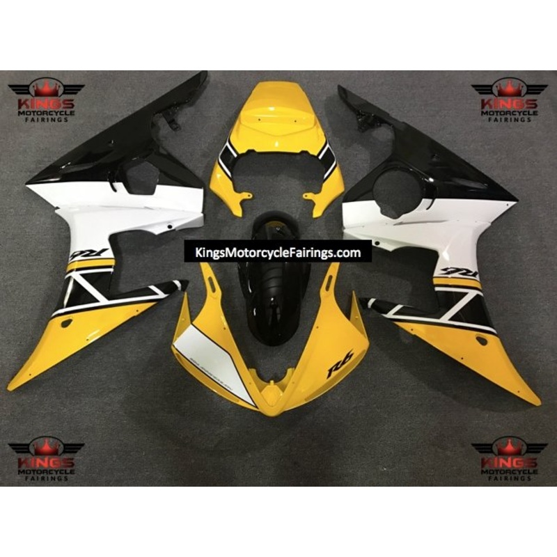 Yamaha YZF-R6 (2003-2004) Yellow, Black & White Fairings Clear Windscreen: Free No Seat Cowl No Bolt Kit