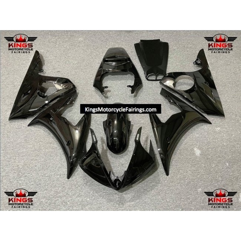 Yamaha YZF-R6 (2005) Black Fairings Clear Windscreen: Free No Seat Cowl No Bolt Kit