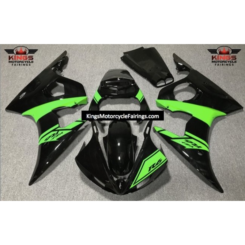 Yamaha YZF-R6 (2005) Black & Green Fairings Clear Windscreen: Free No Seat Cowl No Bolt Kit