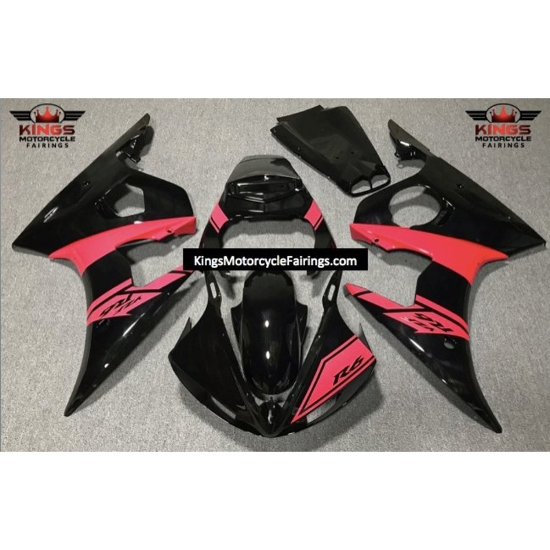 Yamaha YZF-R6 (2005) Black & Red Fairings Clear Windscreen: Free No Seat Cowl No Bolt Kit