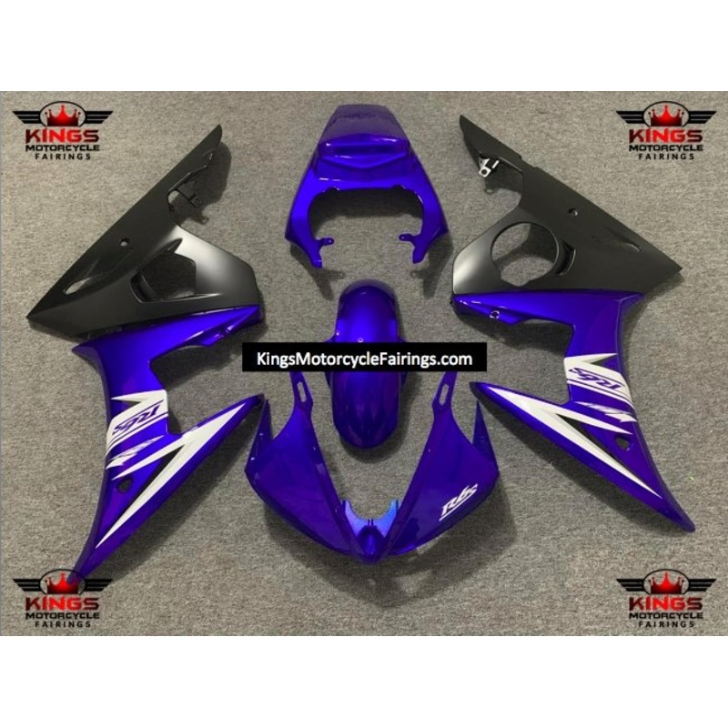 Yamaha YZF-R6 (2005) Blue, Matte Black & White Fairings Clear Windscreen: Free No Seat Cowl No Bolt Kit