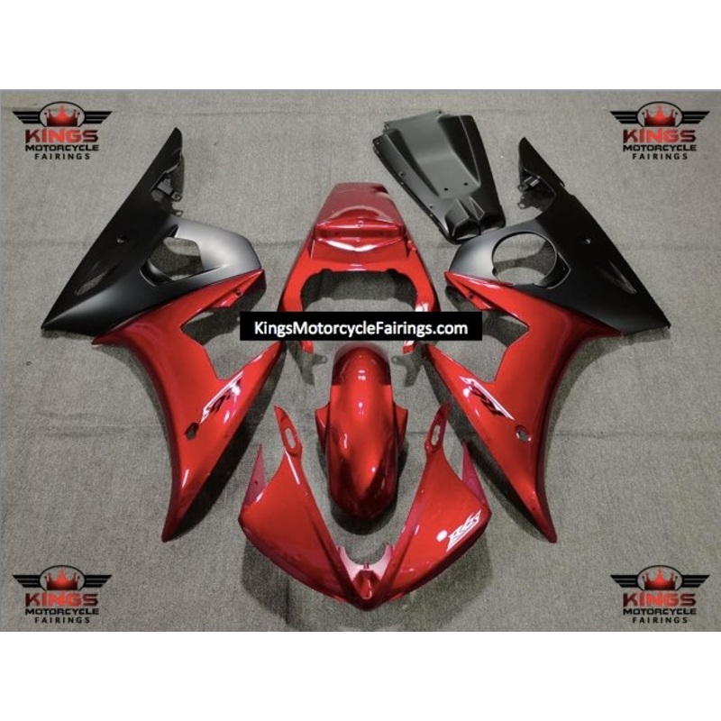 Yamaha YZF-R6 (2005) Candy Red & Matte Black Fairings Clear Windscreen: Free No Seat Cowl No Bolt Kit