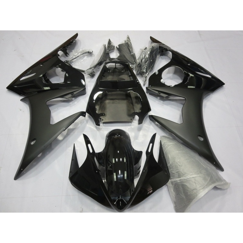 Yamaha YZF-R6 (2005) Gloss Black, Matte Black Fairings Clear Windscreen: Free No Seat Cowl No Bolt Kit