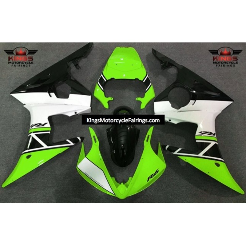 Yamaha YZF-R6 (2005) Green, White & Black Fairings Clear Windscreen: Free No Seat Cowl No Bolt Kit
