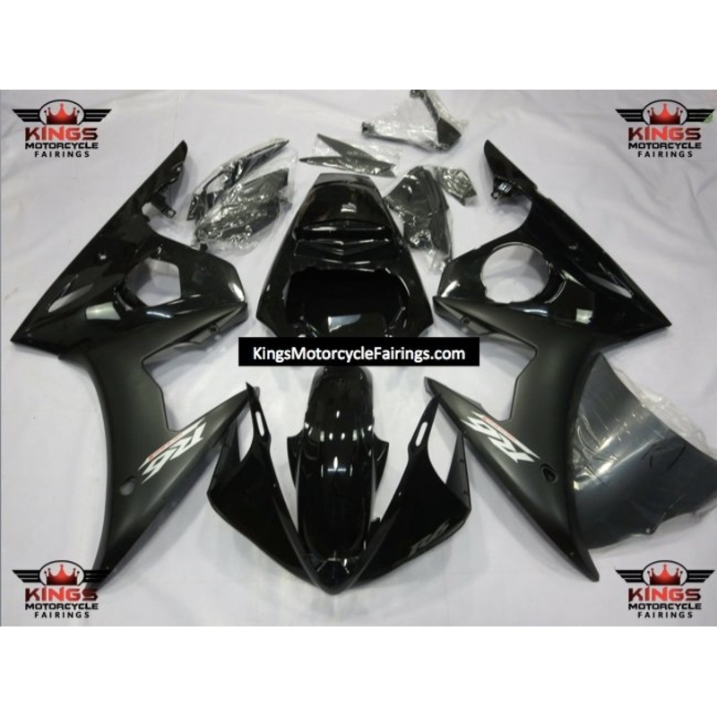Yamaha YZF-R6 (2005) Matte Black & Gloss Black Fairings Clear Windscreen: Free No Seat Cowl No Bolt Kit