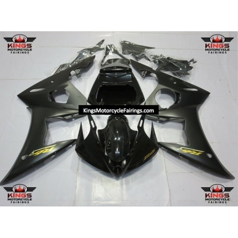 Yamaha YZF-R6 (2005) Matte Black, Gloss Black & Gold Fairings Clear Windscreen: Free No Seat Cowl No Bolt Kit