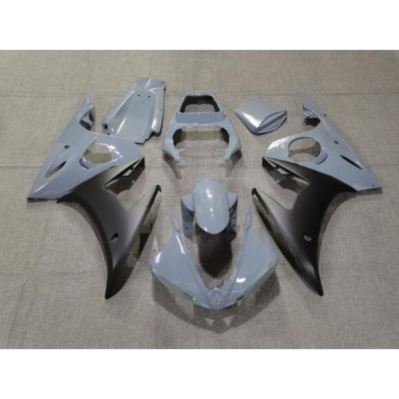 Yamaha YZF-R6 (2005) Nardo Gray & Matte Black Fairings Clear Windscreen: Free No Seat Cowl No Bolt Kit