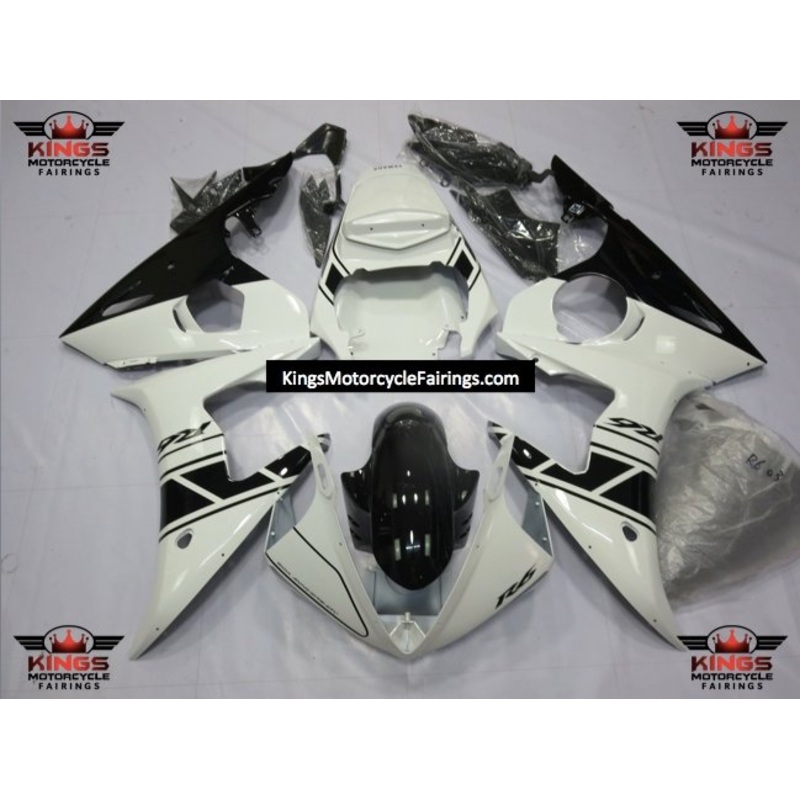 Yamaha YZF-R6 (2005) White & Black Fairings Clear Windscreen: Free No Seat Cowl No Bolt Kit