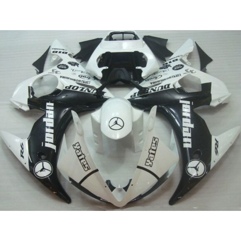 Yamaha YZF-R6 (2005) White & Black Jordan Fairings Clear Windscreen: Free No Seat Cowl No Bolt Kit