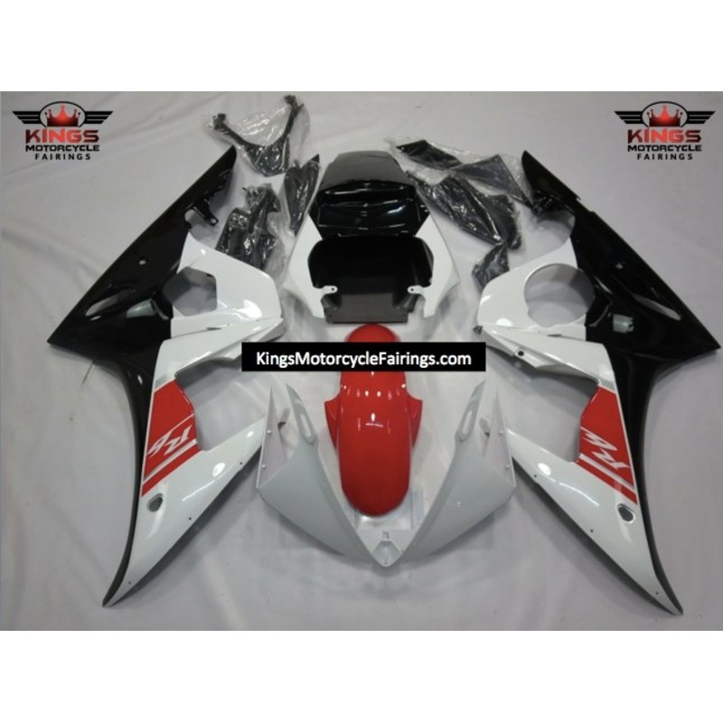 Yamaha YZF-R6 (2005) White, Black & Red Fairings Clear Windscreen: Free No Seat Cowl No Bolt Kit