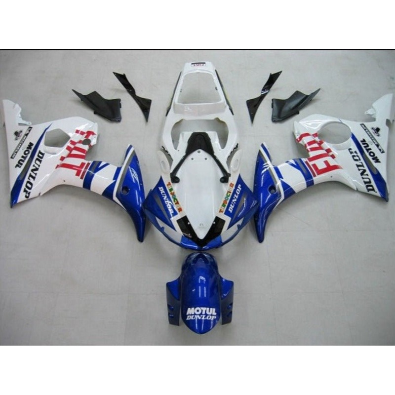 Yamaha YZF-R6 (2005) White, Blue & Red Fiat Fairings Clear Windscreen: Free No Seat Cowl No Bolt Kit