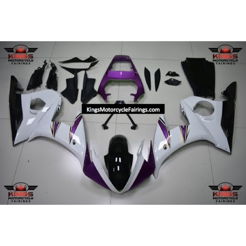 Yamaha YZF-R6 (2005) White, Purple & Black Fairings Clear Windscreen: Free No Seat Cowl No Bolt Kit