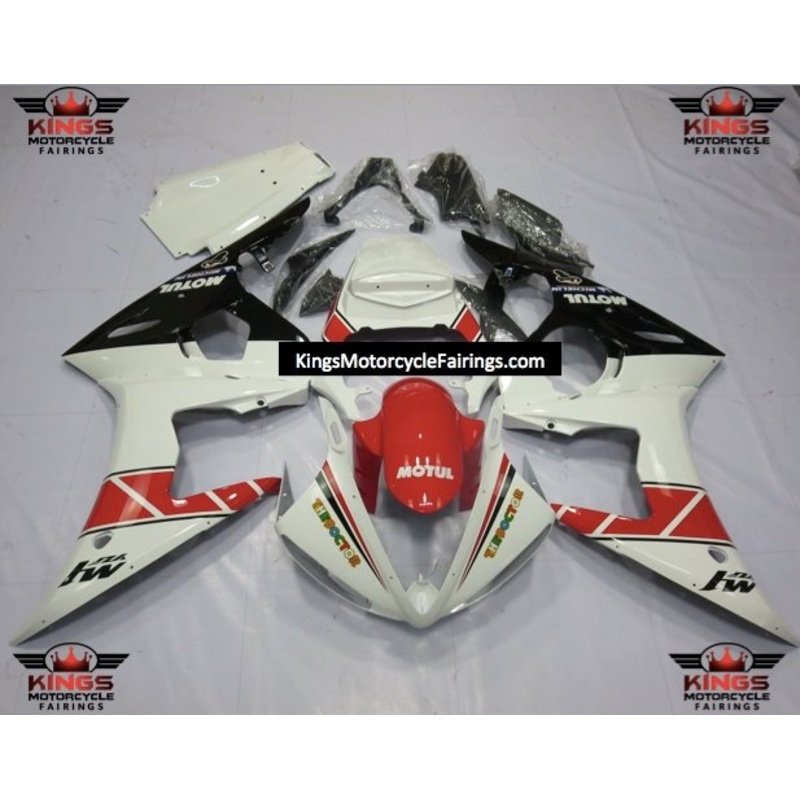 Yamaha YZF-R6 (2005) White, Red & Black Fairings Clear Windscreen: Free No Seat Cowl No Bolt Kit