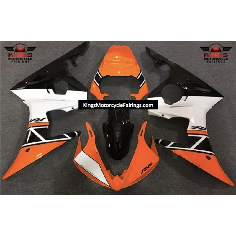 Yamaha YZF-R6 (2005) Orange, White & Black Fairings Clear Windscreen: Free No Seat Cowl No Bolt Kit