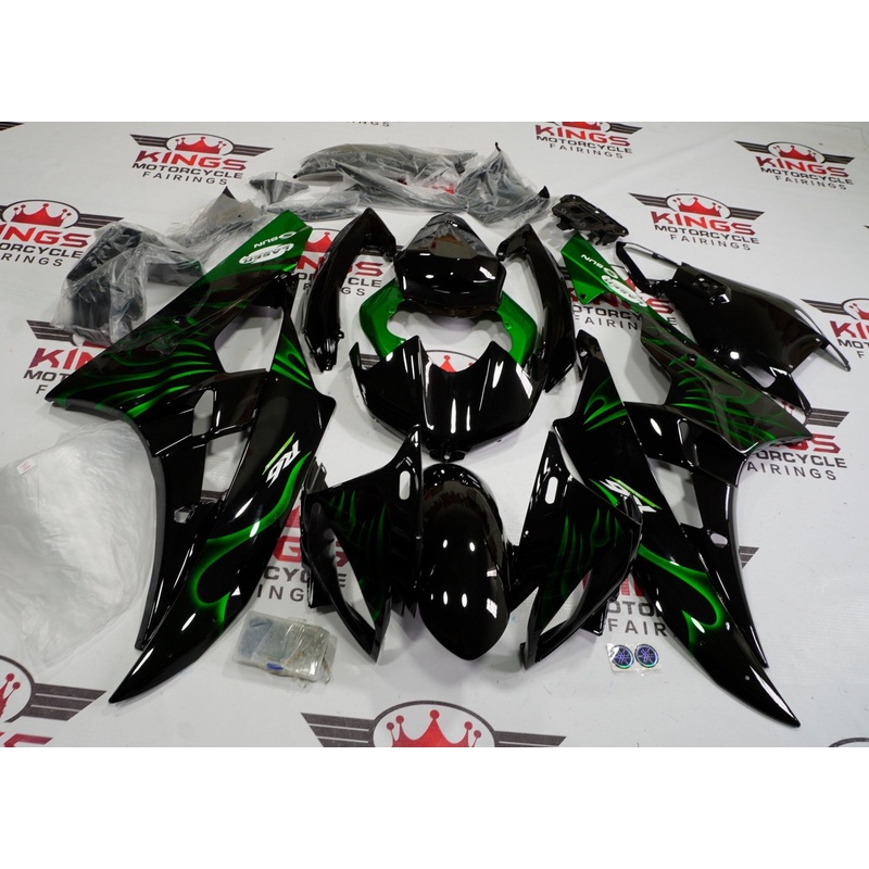 Yamaha YZF-R6 (2006-2007) Black & Green Flame Fairings No Seat Cowl No Bolt Kit No Tank
