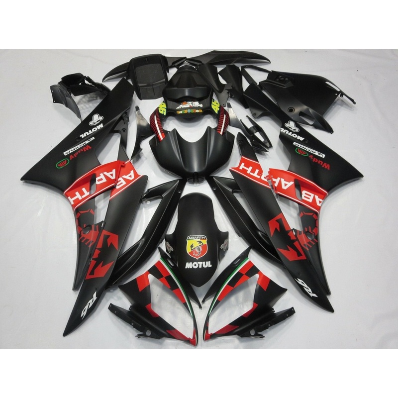 Yamaha YZF-R6 (2006-2007) Matte Black & Matte Red Abarth Fairings No Seat Cowl No Bolt Kit No Tank
