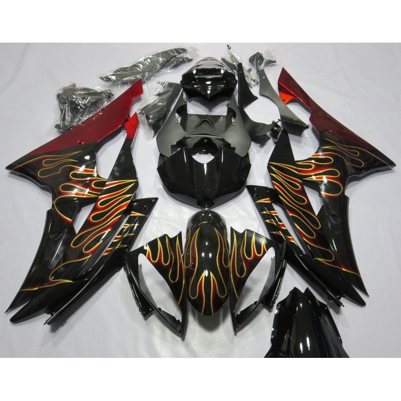 Yamaha YZF-R6 (2008-2016) Black, Gold & Red Flame Fairings No Seat Cowl No Bolt Kit No Tank