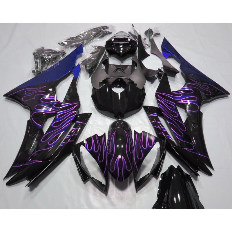 Yamaha YZF-R6 (2008-2016) Black, Purple & Blue Flame Fairings No Seat Cowl No Bolt Kit No Tank