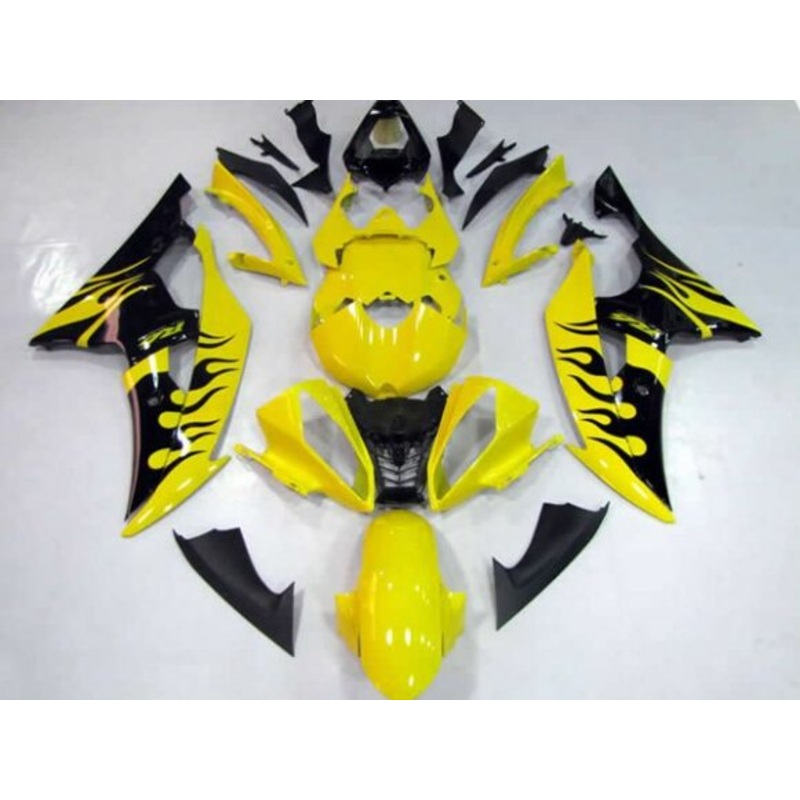 Yamaha YZF-R6 (2008-2016) Black & Yellow Flame Fairings No Seat Cowl No Bolt Kit No Tank