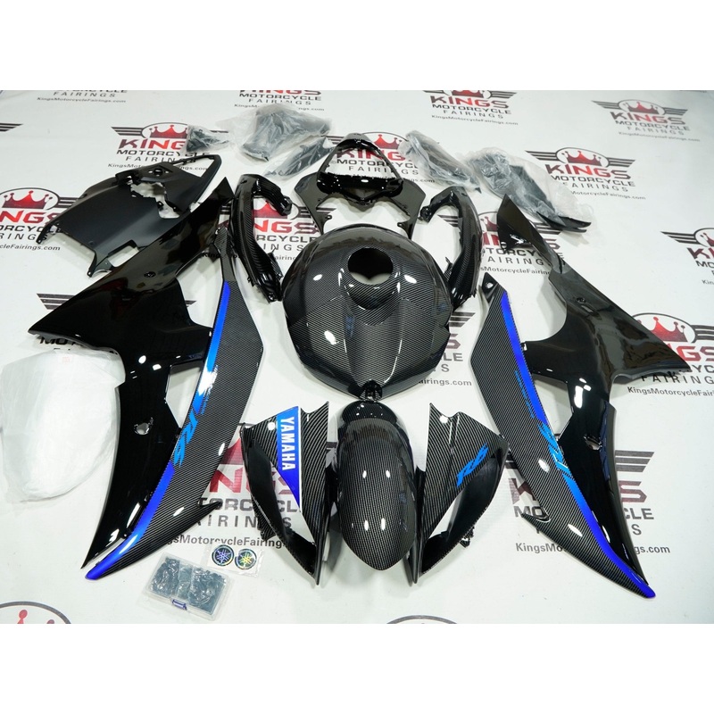 Yamaha YZF-R6 (2008-2016) Faux Carbon Fiber, Black, Blue Fairings No Seat Cowl No Bolt Kit No Tank