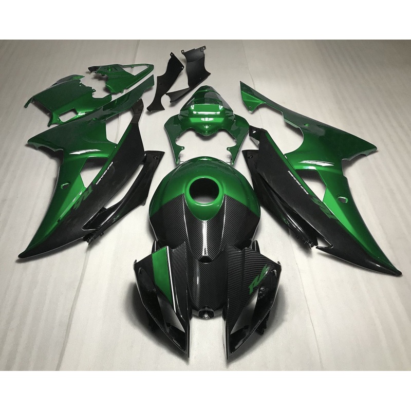 Yamaha YZF-R6 (2008-2016) Faux Carbon Fiber & Dark Green Fairings No Seat Cowl No Bolt Kit No Tank