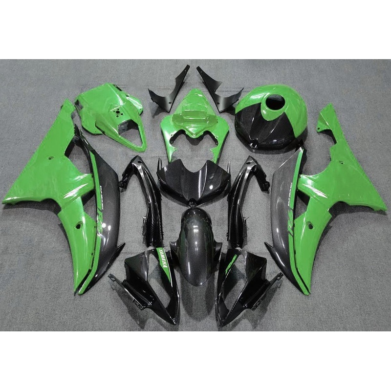 Yamaha YZF-R6 (2008-2016) Faux Carbon Fiber & Green Fairings No Seat Cowl No Bolt Kit No Tank