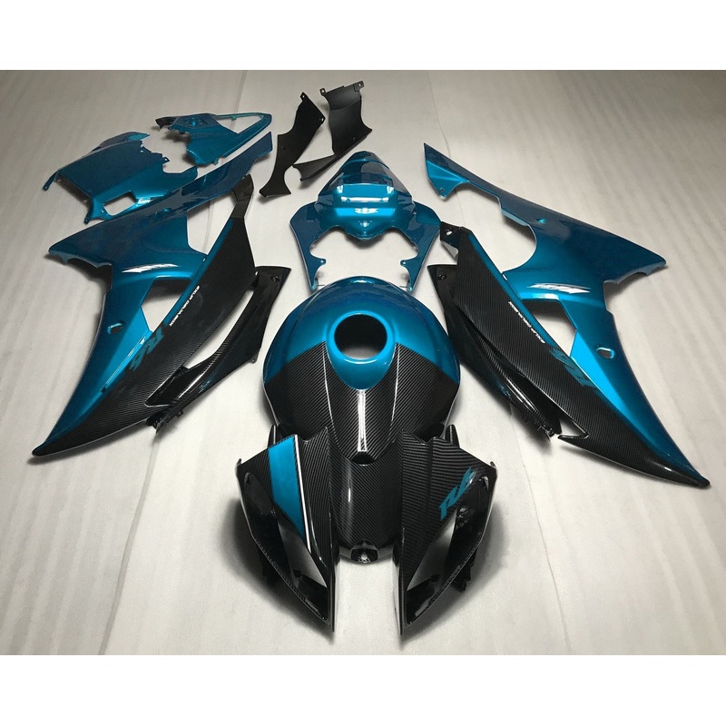Yamaha YZF-R6 (2008-2016) Faux Carbon Fiber & Light Blue Fairings No Seat Cowl No Bolt Kit No Tank