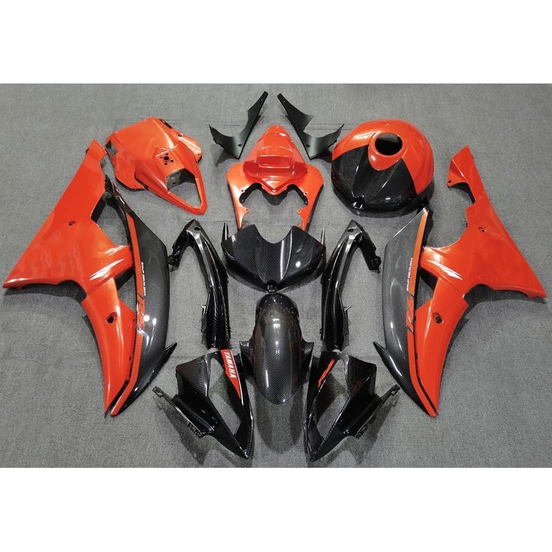 Yamaha YZF-R6 (2008-2016) Faux Carbon Fiber, Orange Fairings No Seat Cowl No Bolt Kit No Tank
