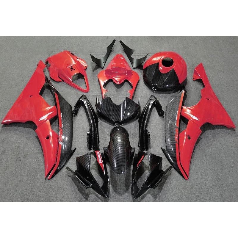 Yamaha YZF-R6 (2008-2016) Faux Carbon Fiber & Red Fairings No Seat Cowl No Bolt Kit No Tank