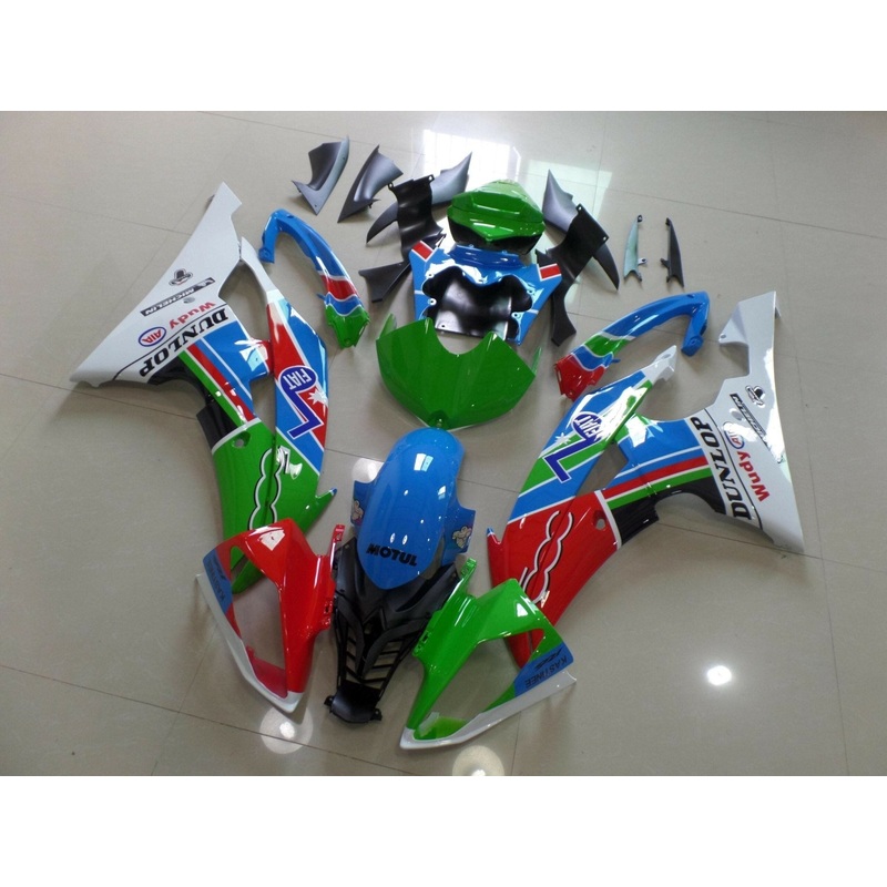 Yamaha YZF-R6 (2008-2016) Green, Blue, Red & White Dunlop Fairings No Seat Cowl No Bolt Kit No Tank
