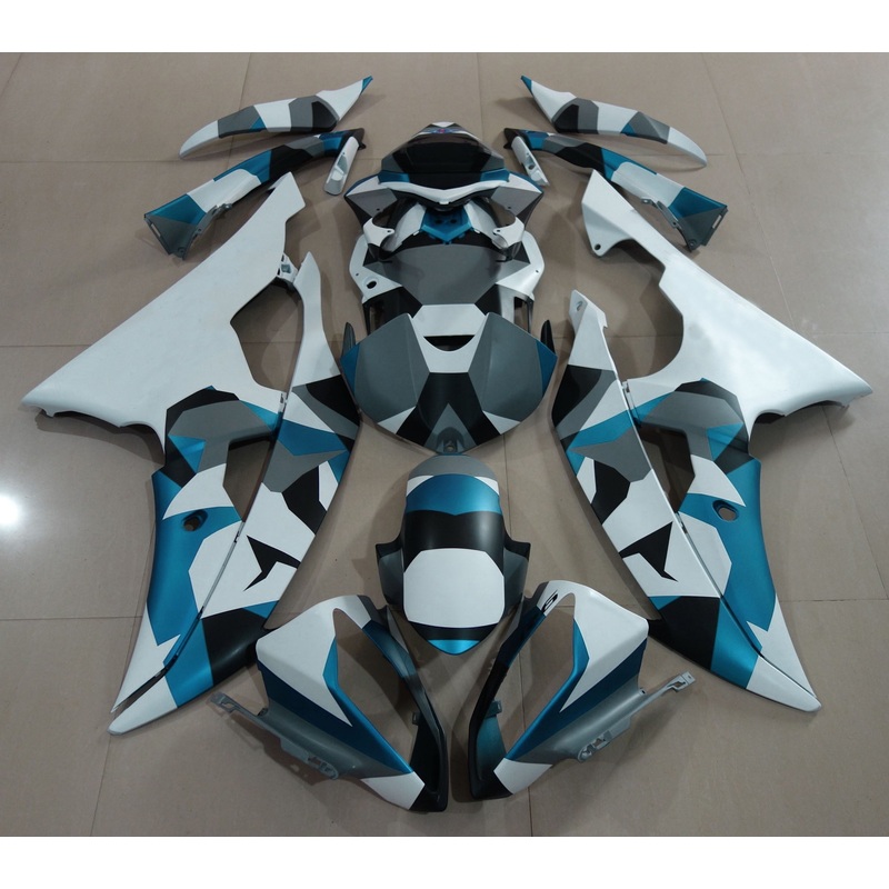 Yamaha YZF-R6 (2008-2016) Matte Blue, Gray & Black Camouflage Fairings No Seat Cowl No Bolt Kit No Tank